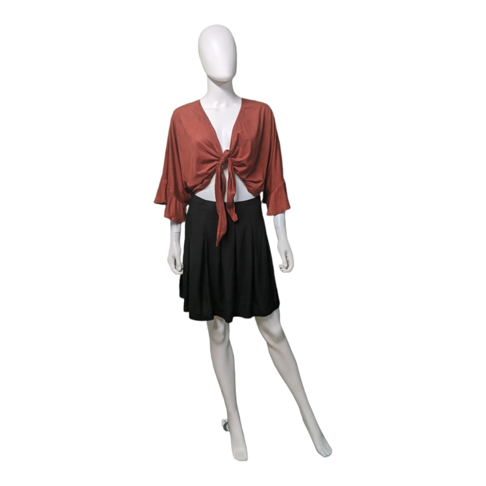 Olivaceous Crop Knot-Front Top Orange S